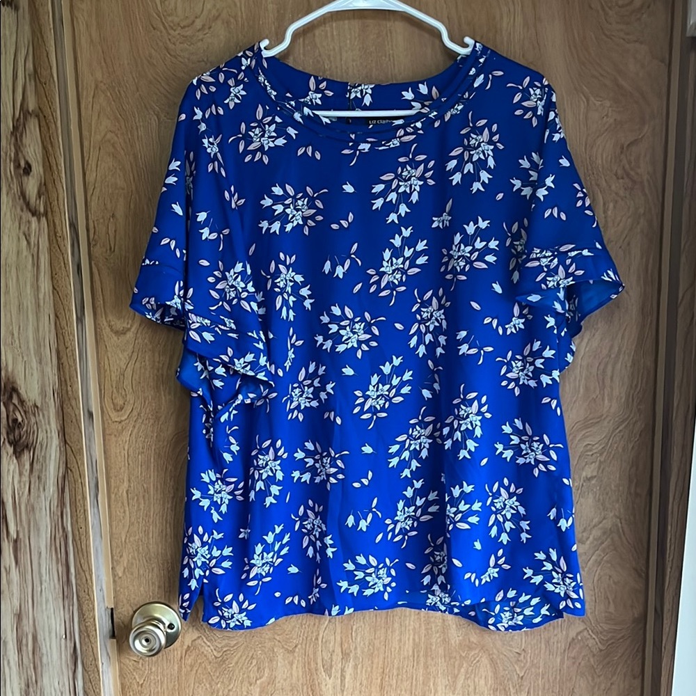 Liz Claiborne Floral Blue Women's Top Size XL